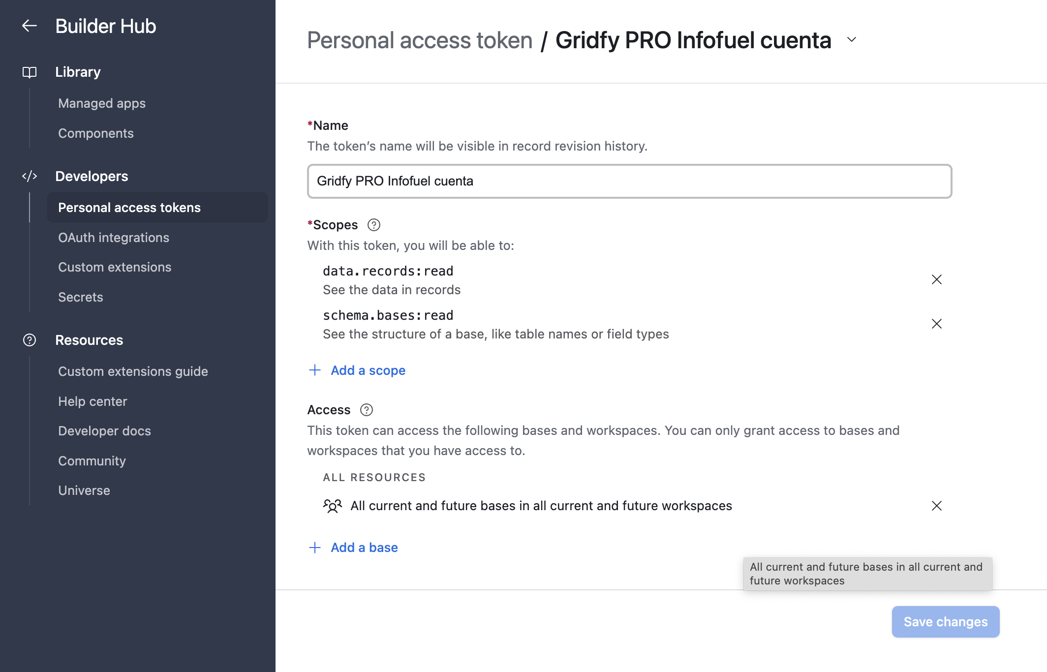 Permissions required for Gridfy.io to work with Airtable