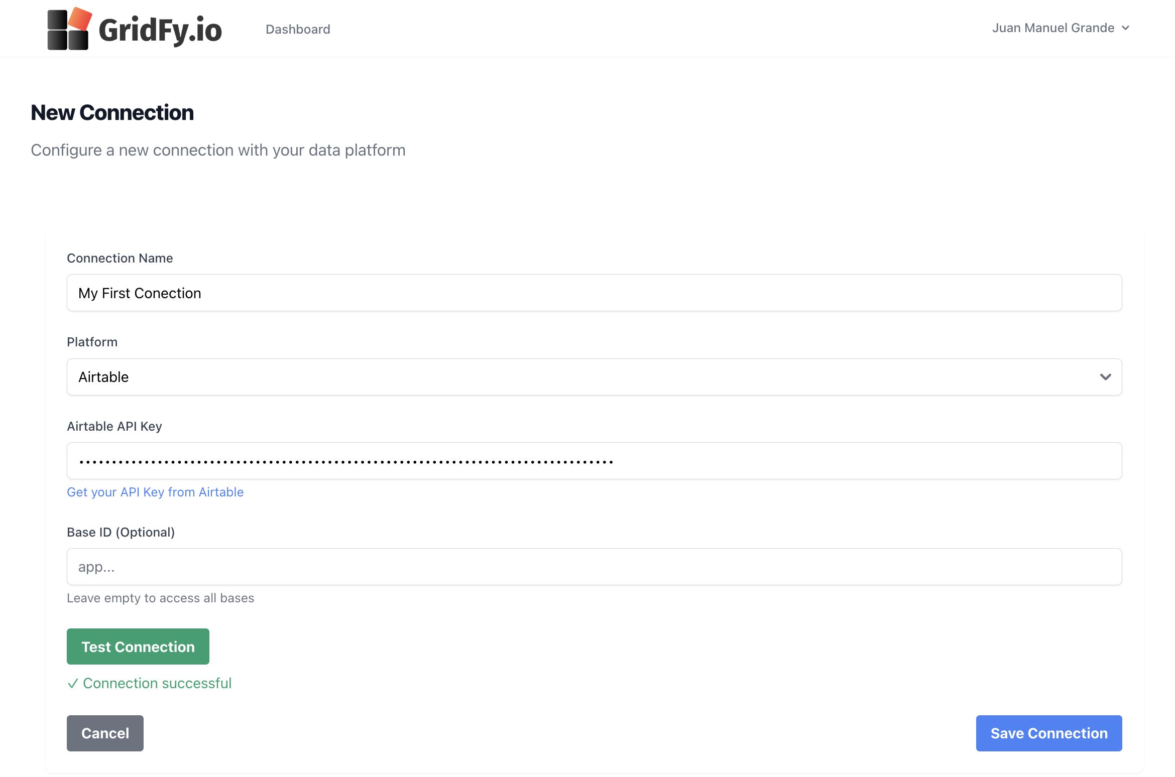 Connection test successful after configuration