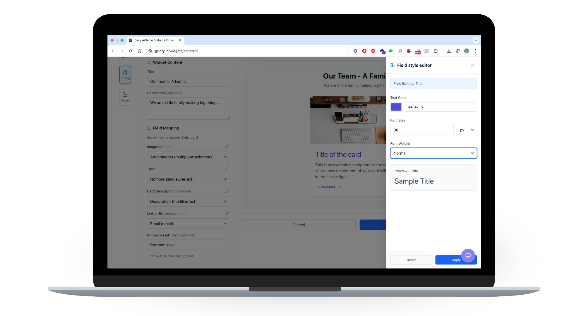 Image of the Gridfy Widgets editor