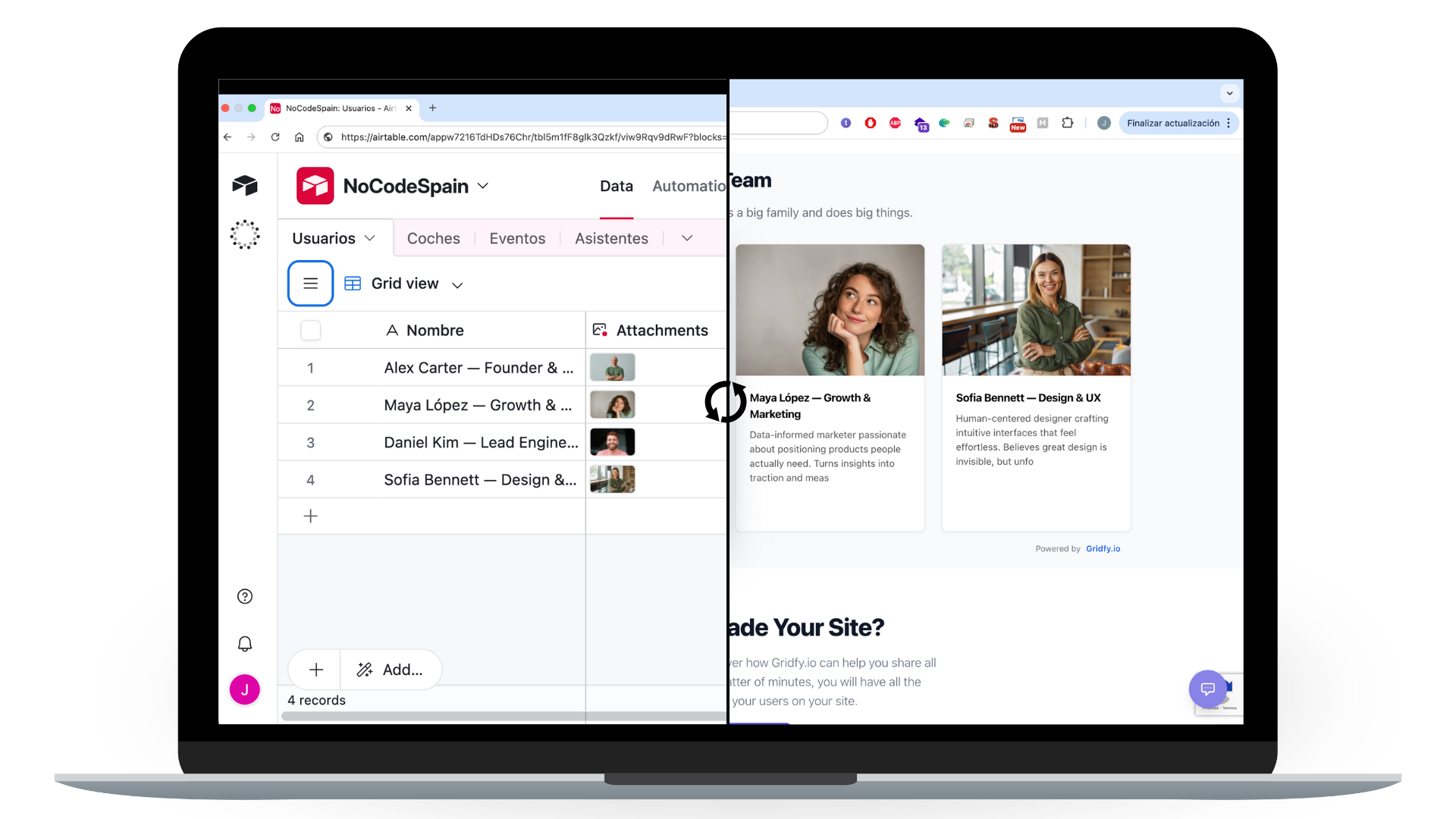 Visualization representing synchronization between Airtable and Gridfy